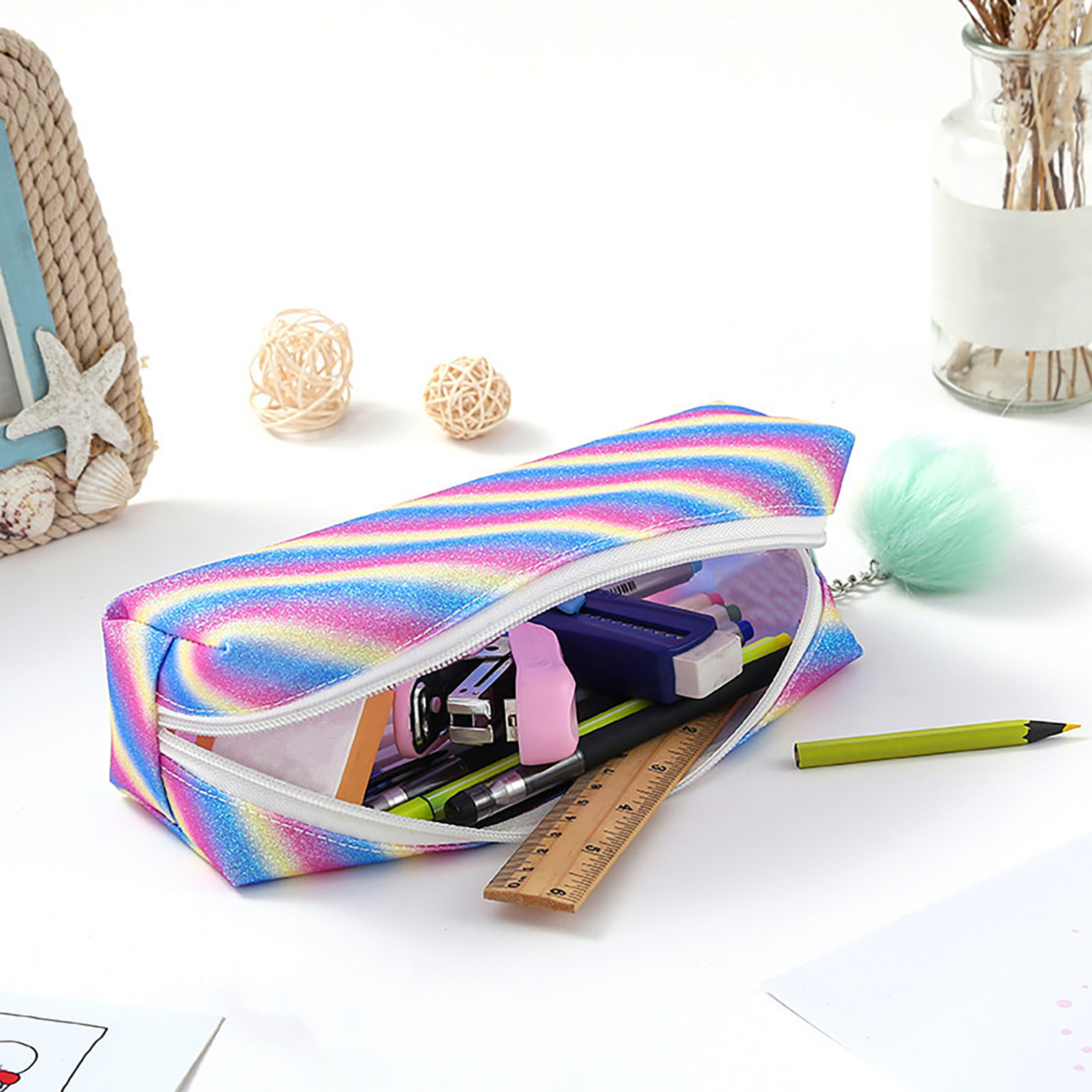 OAVQHLG3B Glitter Pencil Case Shiny Rainbow Pencil Pouch with Zipper  Student Stationery Storage Pencil Bag School Supplies for Teen Girls Boys